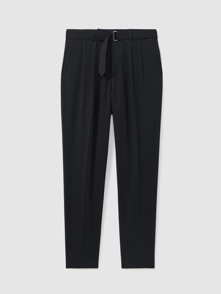 Reiss Navy Pin Belted Cropped Trousers - Image 2 of 6