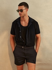 Reiss Navy Eden Towelling Cuban Collar Shirt - Image 1 of 5