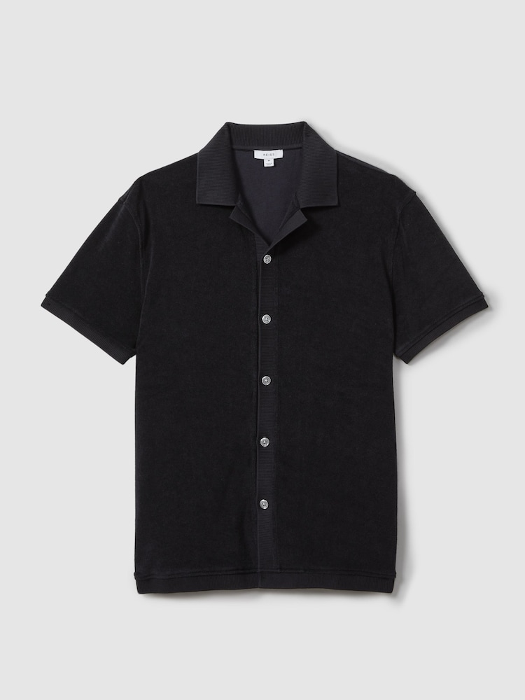 Reiss Navy Eden Towelling Cuban Collar Shirt - Image 2 of 5