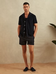 Reiss Navy Eden Towelling Cuban Collar Shirt - Image 3 of 5