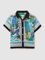 Reiss Blue Multi Belize 13-14 yrs Printed Cuban Collar Shirt - Image 1 of 4