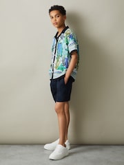 Reiss Blue Multi Belize 13-14 yrs Printed Cuban Collar Shirt - Image 2 of 4