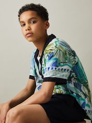 Reiss Blue Multi Belize 13-14 yrs Printed Cuban Collar Shirt - Image 3 of 4