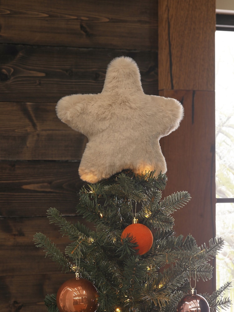 Natural Star Faux Fur Tree Christmas Topper - Image 1 of 1
