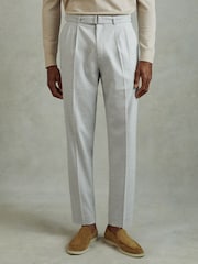 Reiss Light Grey Pin Belted Cropped Trousers - Image 1 of 5