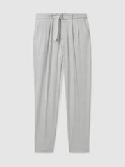 Reiss Light Grey Pin Belted Cropped Trousers - Image 2 of 5