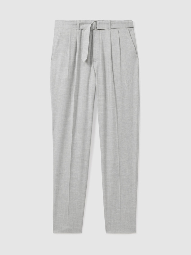 Reiss Light Grey Pin Belted Cropped Trousers - Image 2 of 5