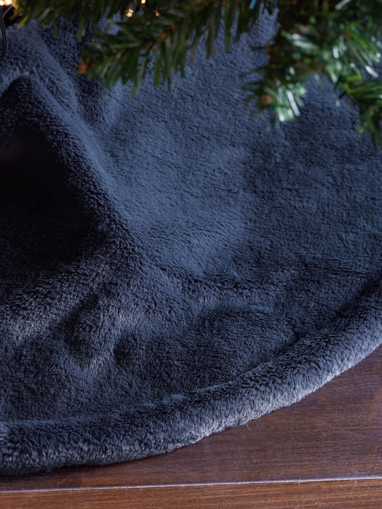 Navy Faux Fur Christmas Tree Skirt - Image 2 of 3