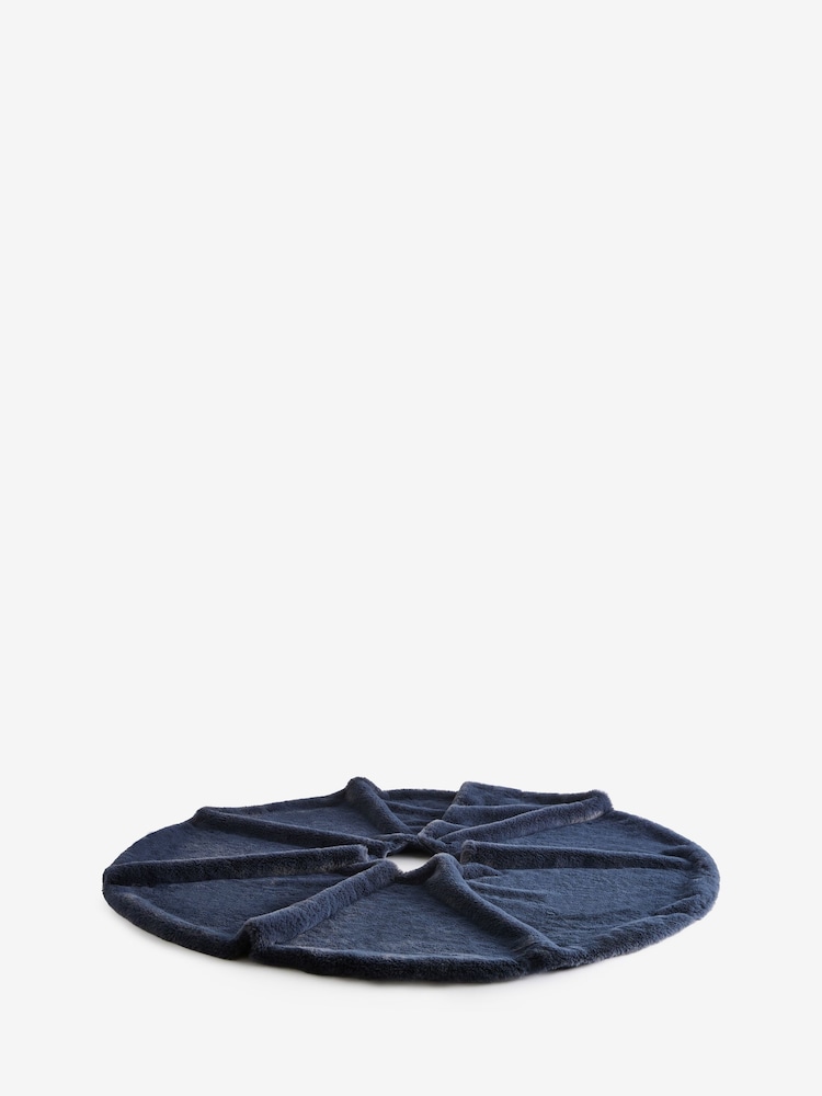 Navy Faux Fur Christmas Tree Skirt - Image 3 of 3