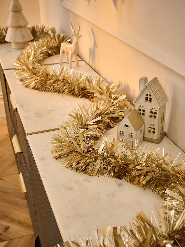 Gold 3 Metre Christmas Tinsel Decoration - Image 1 of 4 Gold 3 Metre Christmas Tinsel Decoration - Image 1 of 4