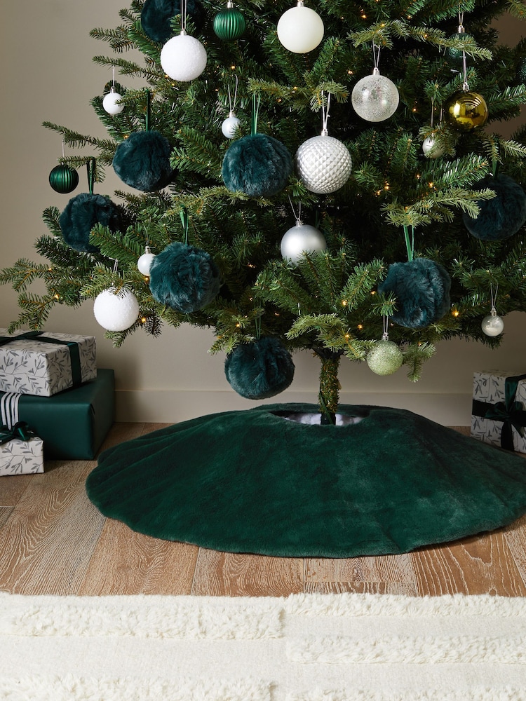 Green Faux Fur Christmas Tree Skirt - Image 1 of 5