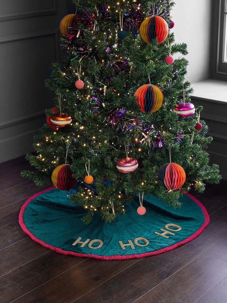 Teal Blue Ho Ho Ho Christmas Tree Skirt - Image 1 of 5