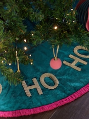 Teal Blue Ho Ho Ho Christmas Tree Skirt - Image 2 of 5