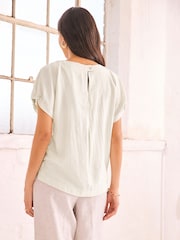 Ecru Gathered Short Sleeve Textured Boxy T-Shirt - Image 2 of 6