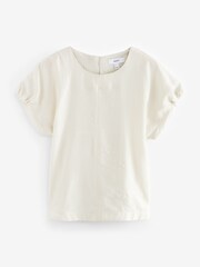 Ecru Gathered Short Sleeve Textured Boxy T-Shirt - Image 5 of 6