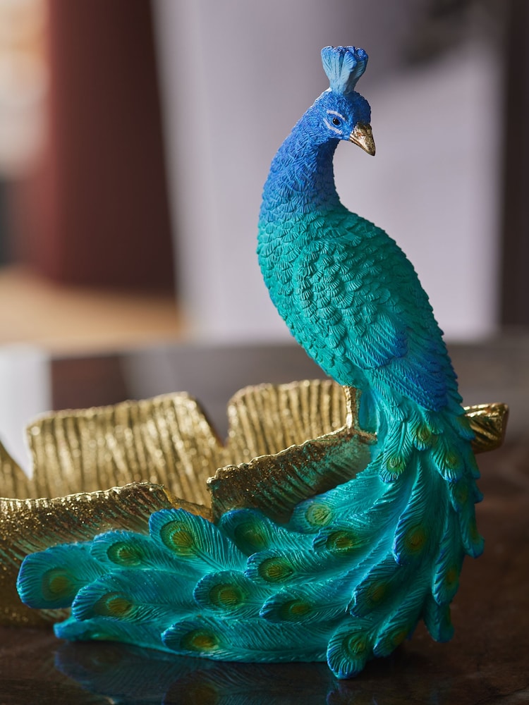 Teal Blue Peacock Bowl - Image 2 of 5