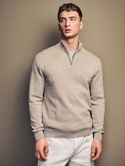 Cream Texture Regular Fit 100% Cotton Premium Quarter Zip Jumper - Image 2 of 7