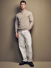 Cream Texture Regular Fit 100% Cotton Premium Quarter Zip Jumper - Image 4 of 7