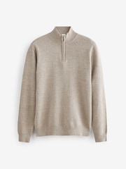 Cream Texture Regular Fit 100% Cotton Premium Quarter Zip Jumper - Image 5 of 7