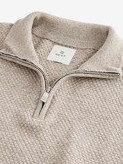 Cream Texture Regular Fit 100% Cotton Premium Quarter Zip Jumper - Image 6 of 7