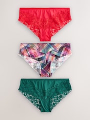 Red/Green Brazilian Floral Lace Knickers 3 Pack - Image 1 of 4