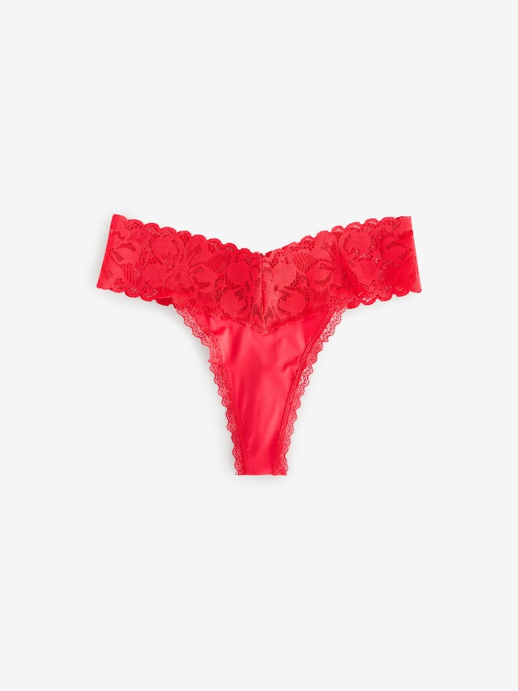 Red/Green Thong Floral Lace Knickers 3 Pack - Image 2 of 4