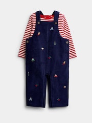 JoJo Maman Bébé Navy Blue Christmas Embroidered Dungaree & Bodysuit Set - Image 1 of 6