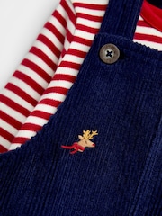 JoJo Maman Bébé Navy Blue Christmas Embroidered Dungaree & Bodysuit Set - Image 6 of 6