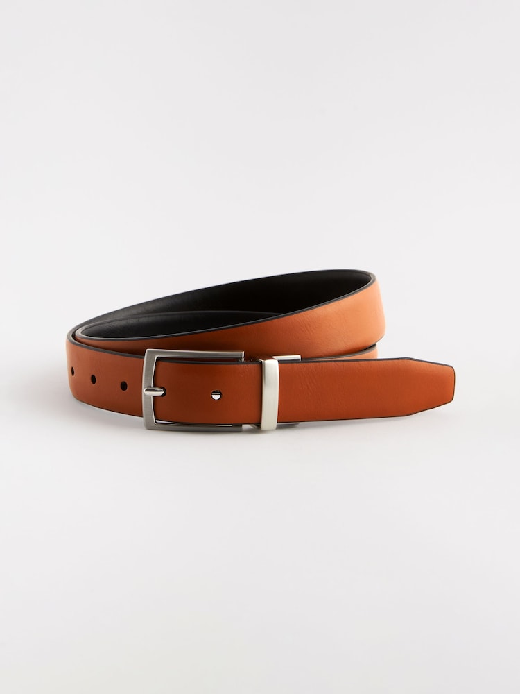 Black/Tan Faux Leather Reverisble Belt - Image 2 of 5