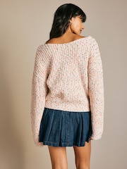 Ecru White Slouch Off Shoulder Neppy Chunky Knitted Jumper - Image 3 of 6