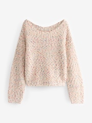 Ecru White Slouch Off Shoulder Neppy Chunky Knitted Jumper - Image 5 of 6