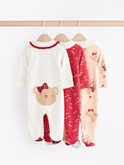 Red/Cream Baby Christmas Bear 100% Cotton Sleepsuits 3 Pack (0mths-2yrs) - Image 2 of 12