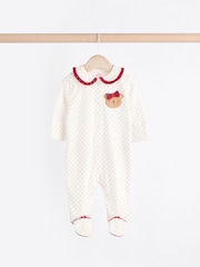 Red/Cream Baby Christmas Bear 100% Cotton Sleepsuits 3 Pack (0mths-2yrs) - Image 3 of 12