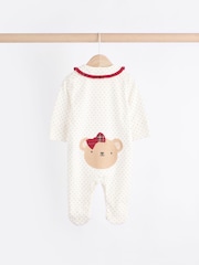 Red/Cream Baby Christmas Bear 100% Cotton Sleepsuits 3 Pack (0mths-2yrs) - Image 4 of 12