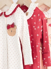 Red/Cream Baby Christmas Bear 100% Cotton Sleepsuits 3 Pack (0mths-2yrs) - Image 7 of 12