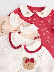 Red/Cream Baby Christmas Bear 100% Cotton Sleepsuits 3 Pack (0mths-2yrs) - Image 8 of 12