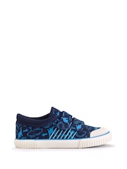 Start Rite Blue Raptor Dinosaur Washable Canvas Double Rip Tape Summer Shoes - Image 1 of 6