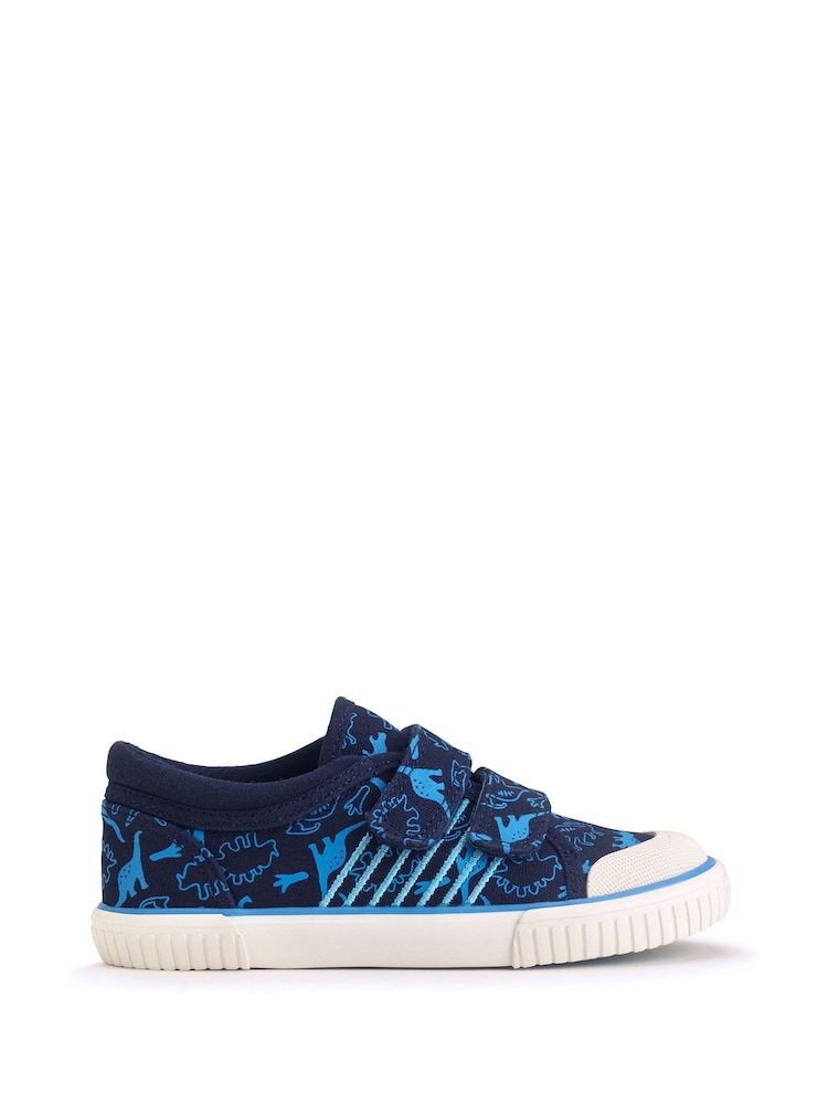 Start Rite Blue Raptor Dinosaur Washable Canvas Double Rip Tape Summer Shoes - Image 1 of 6