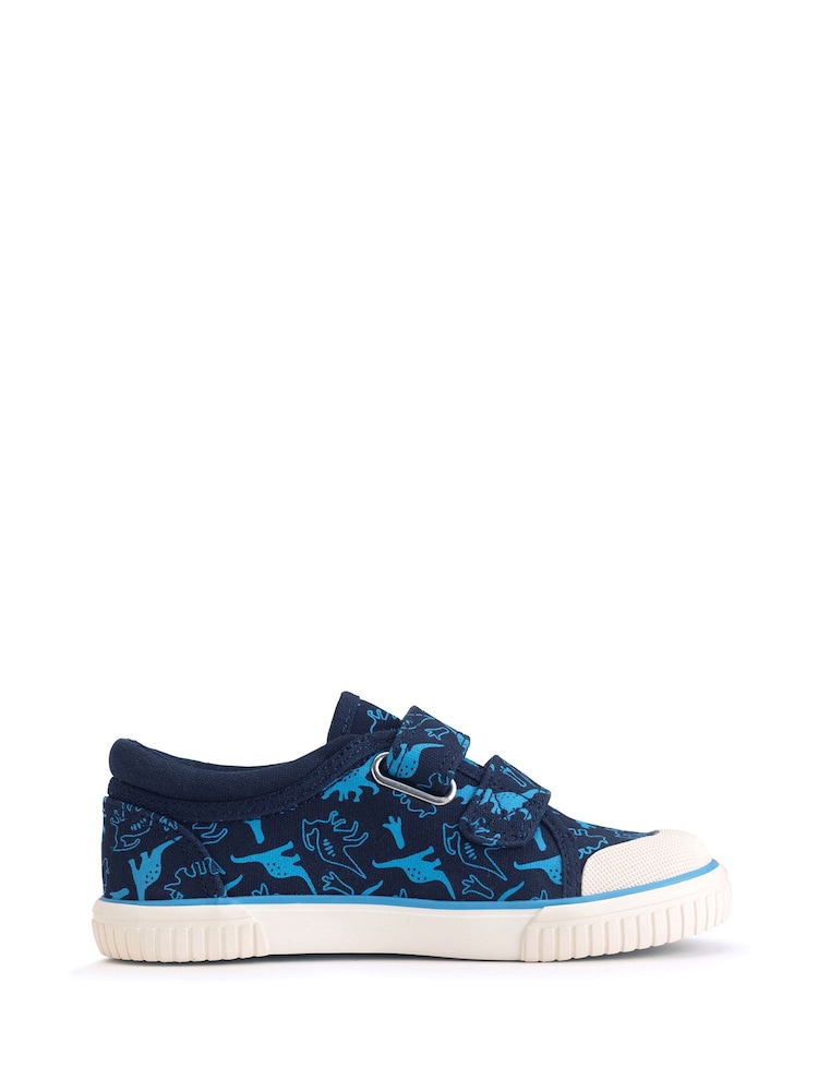 Start Rite Blue Raptor Dinosaur Washable Canvas Double Rip Tape Summer Shoes - Image 2 of 6