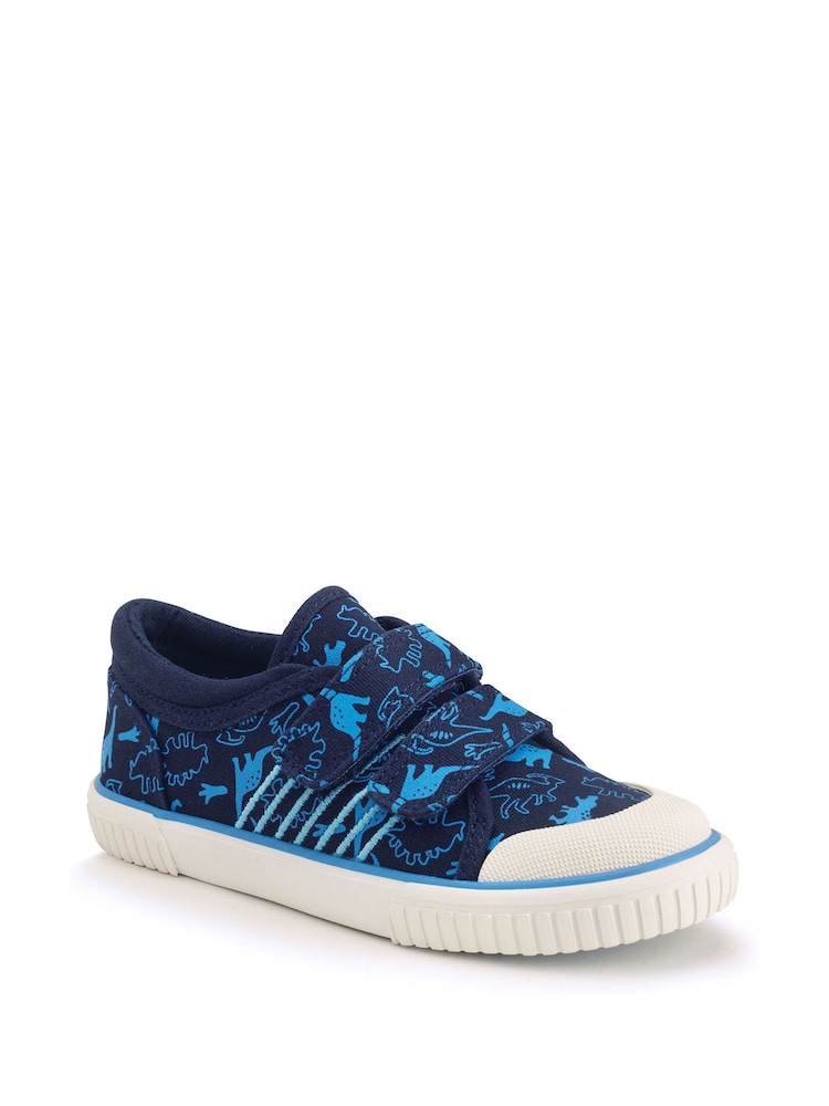 Start Rite Blue Raptor Dinosaur Washable Canvas Double Rip Tape Summer Shoes - Image 3 of 6