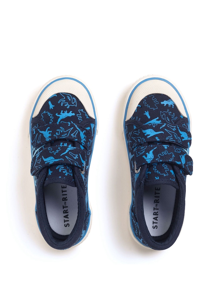 Start Rite Blue Raptor Dinosaur Washable Canvas Double Rip Tape Summer Shoes - Image 5 of 6