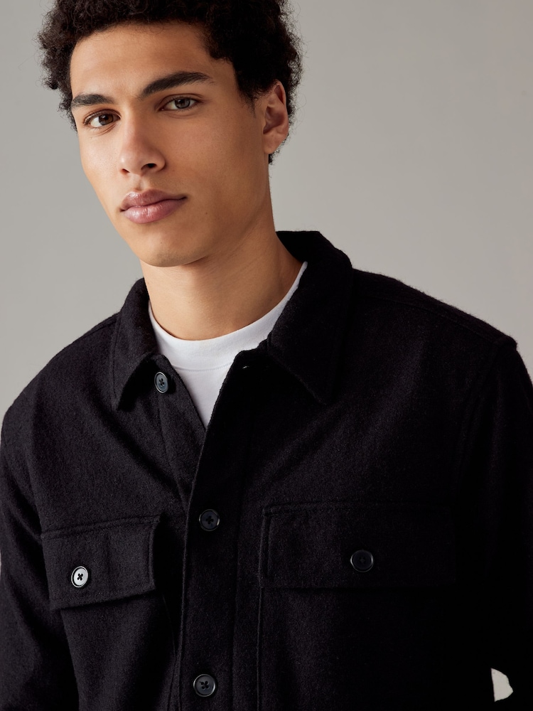 Black Textured Bouclé Shacket With Wool - Image 1 of 11
