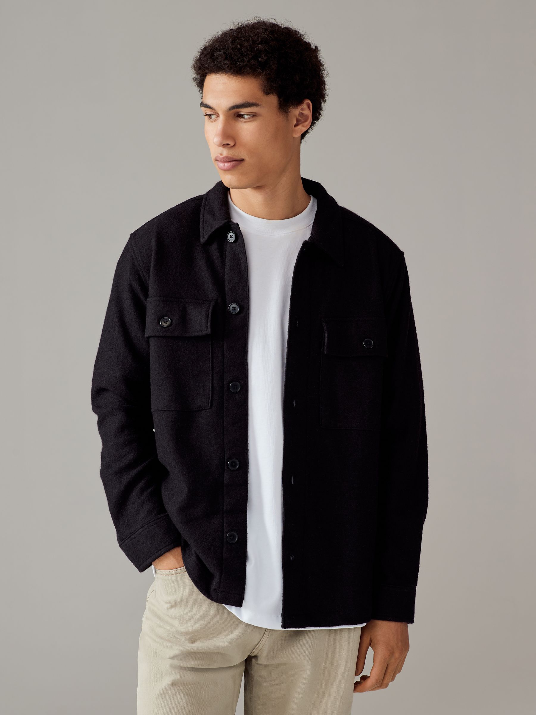 Buy Black Textured Bouclé Shacket With Wool from the Next UK online shop