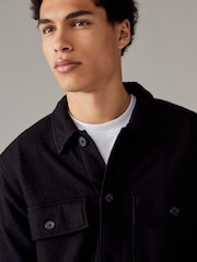Black Textured Bouclé Shacket With Wool - Image 5 of 11