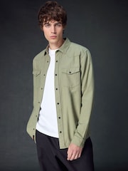 Sage Green Twin Pocket Textured Western Long Sleeve 100% Cotton Shirt - Image 1 of 11