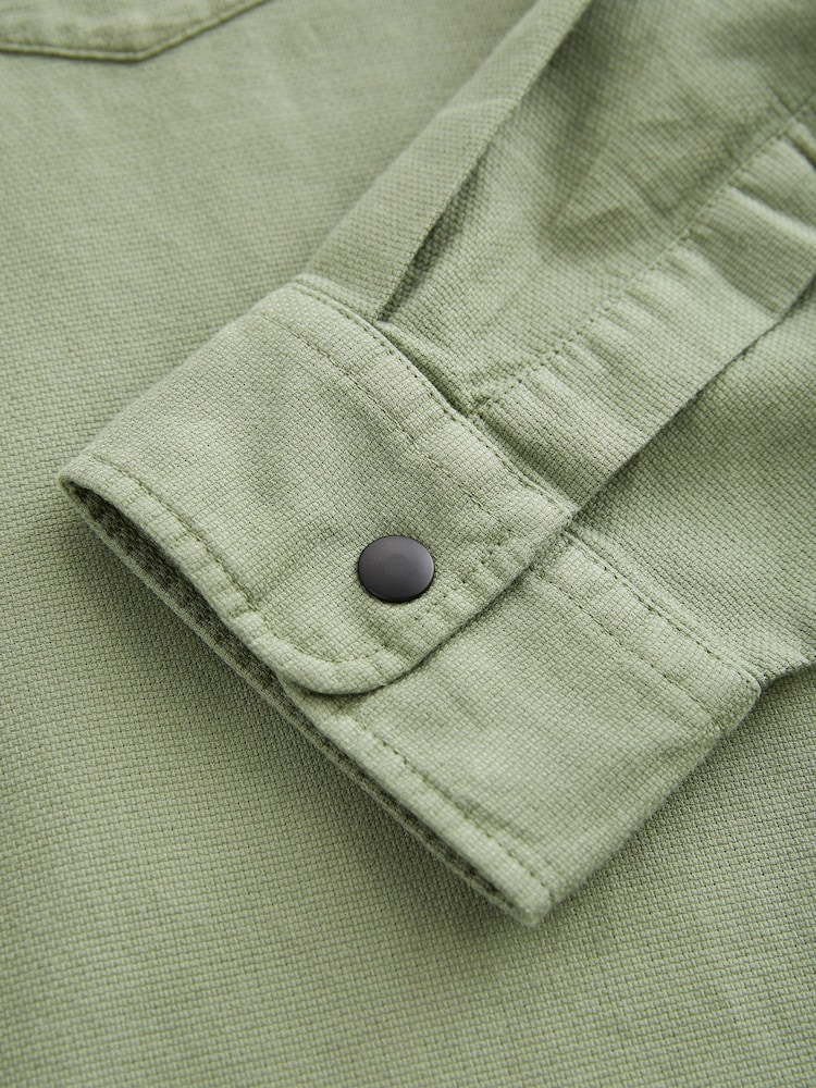 Sage Green Twin Pocket Textured Western Long Sleeve 100% Cotton Shirt - Image 11 of 11