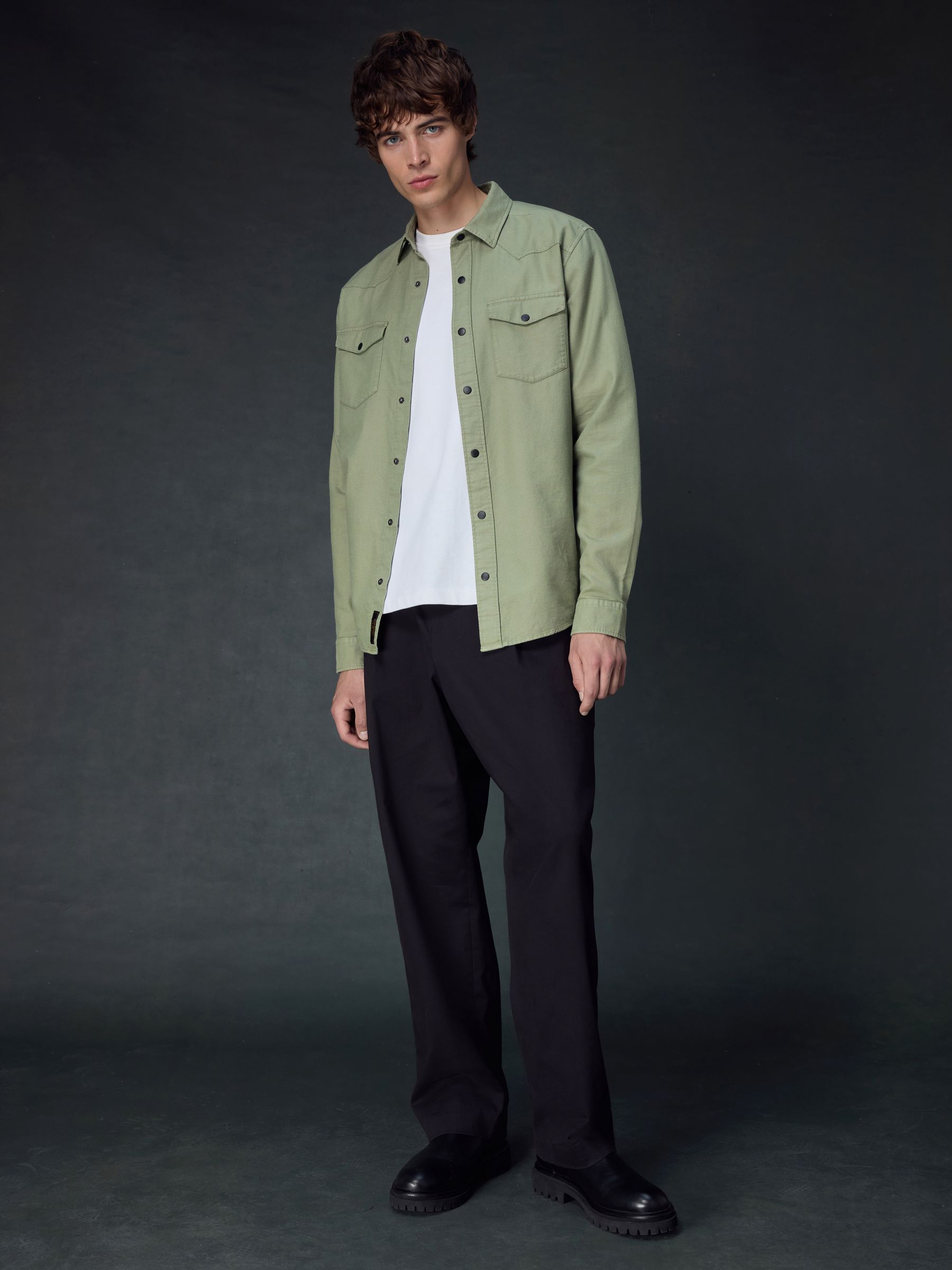 40/2 COTTON JERSEY + STRIPED FABRIC CHEST PIN TUCKED SHIRT