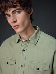 Sage Green Twin Pocket Textured Western Long Sleeve 100% Cotton Shirt - Image 4 of 11