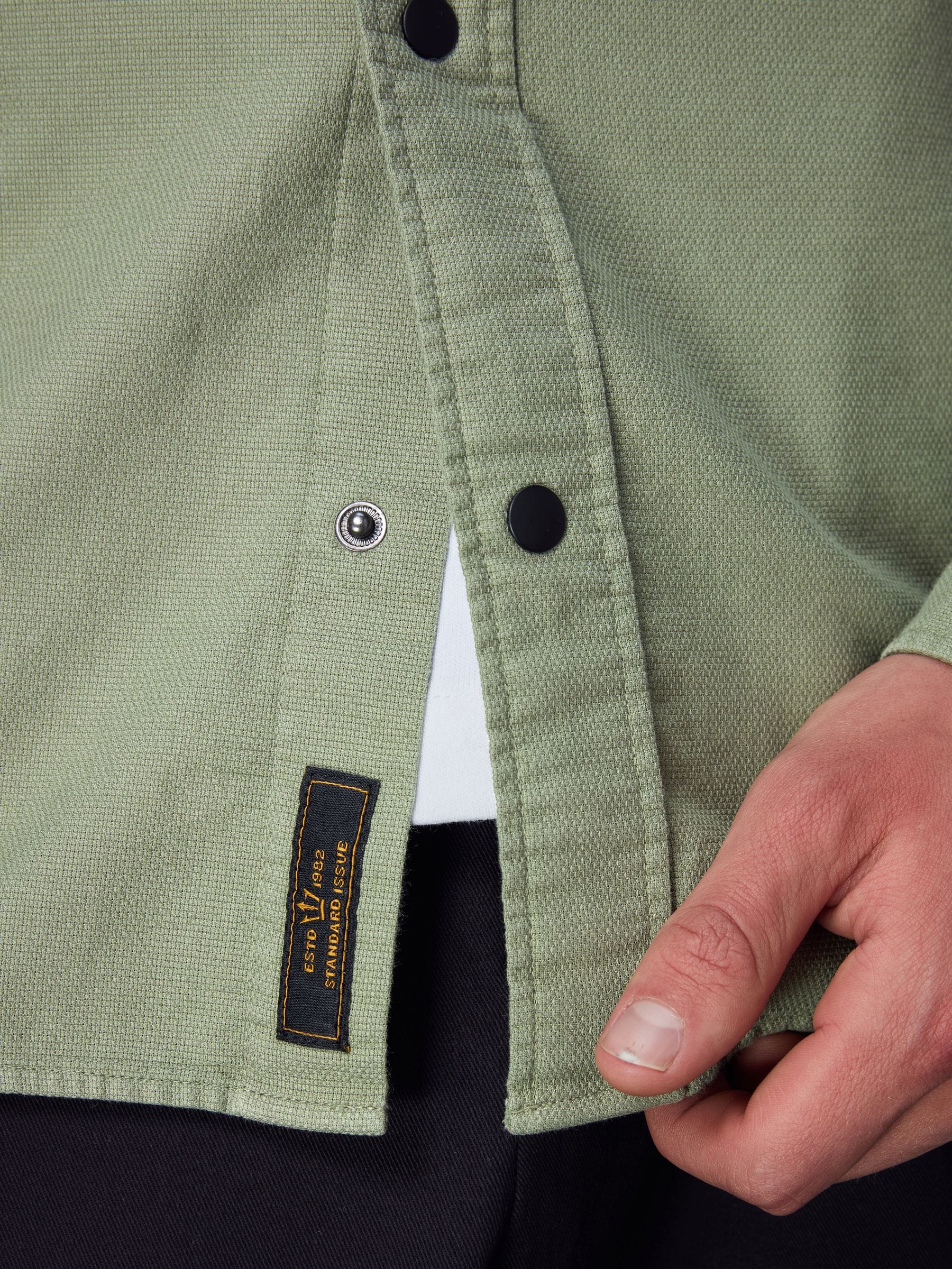 Buy Sage Green Twin Pocket Textured Western Long Sleeve 100