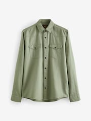 Sage Green Twin Pocket Textured Western Long Sleeve 100% Cotton Shirt - Image 7 of 11